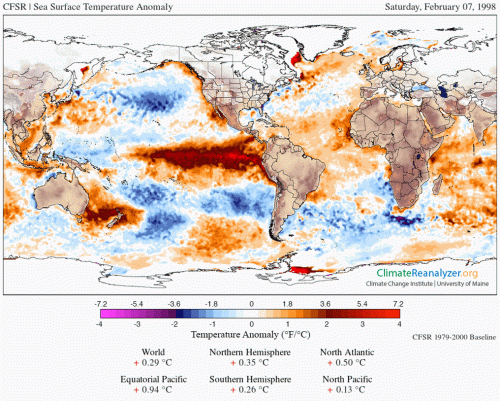 Global SST anomalies for 1998 February 7